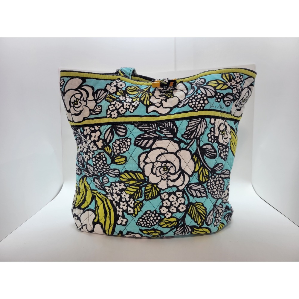 Vera Bradley Island Bloom Quilted Cotton Tote Bag Turquoise Green Black